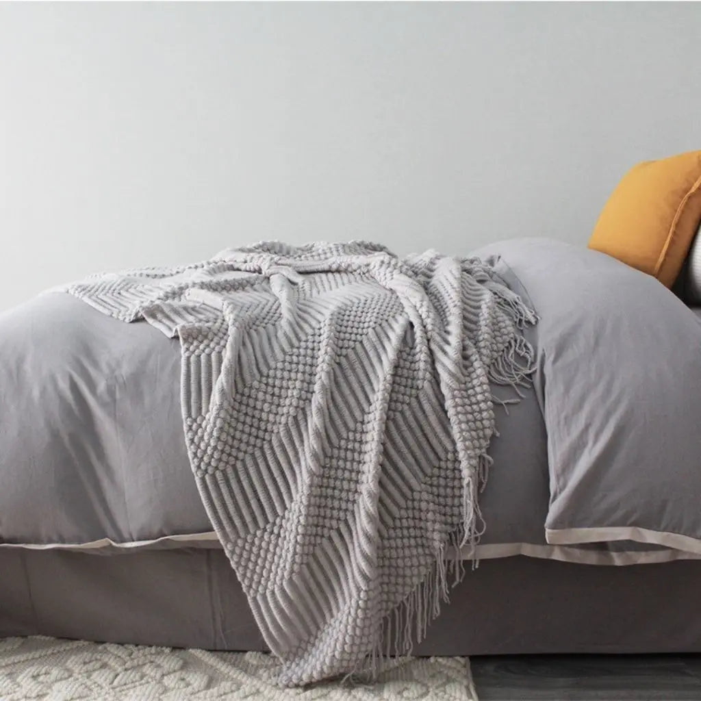 Lena Textured Fringe Throw Blanket