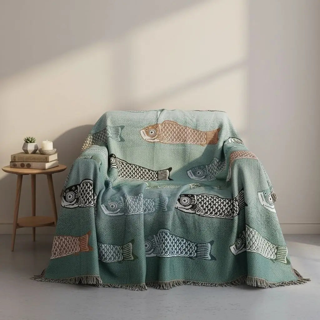 Koi Stream Woven Cotton Throw Blanket