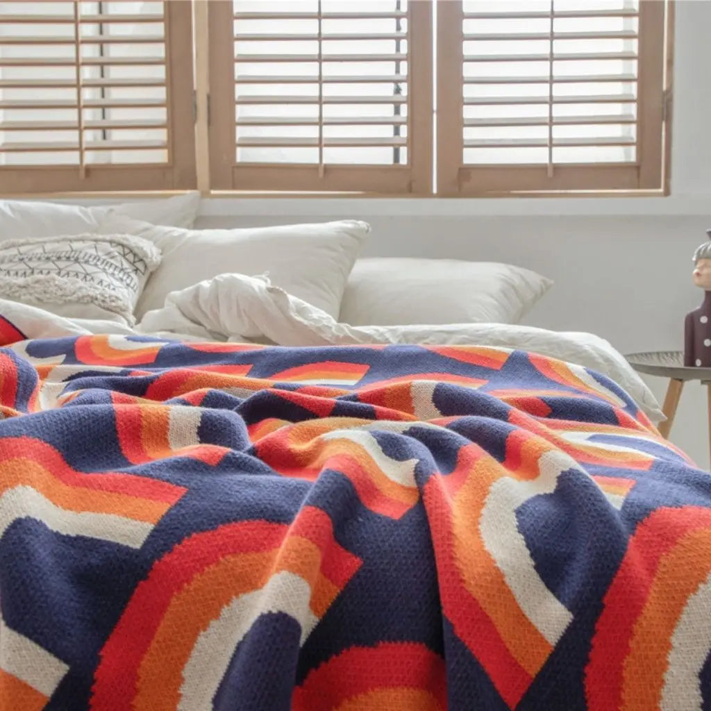 Opheel Rainbow Cotton Knit Blanket