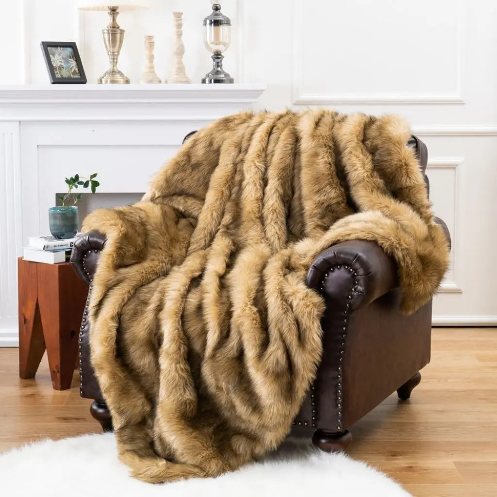Ava Faux Leather Cashmere Throw Blanket