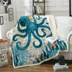 Luca Ocean Print Coral Fleece Blanket
