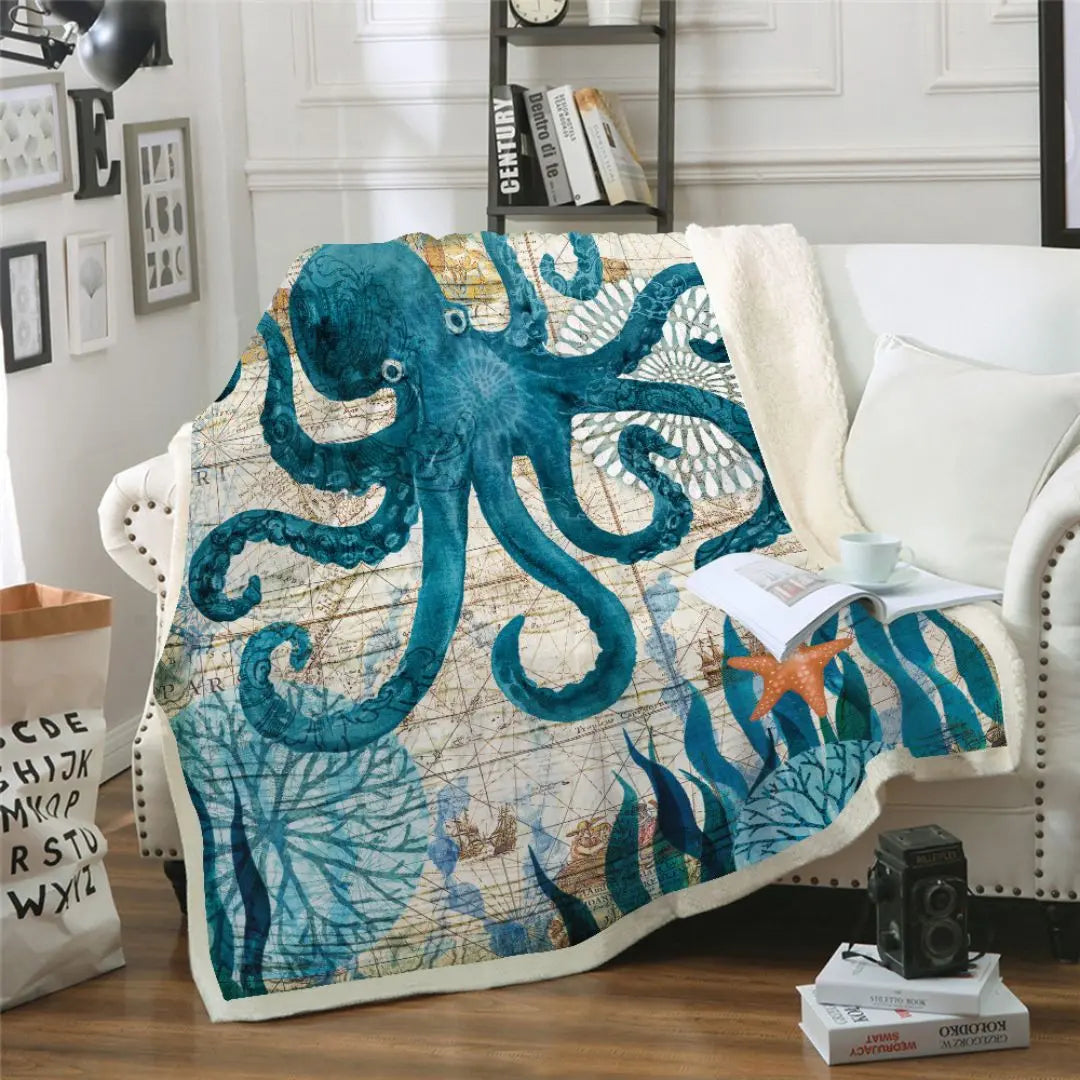 Luca Ocean Print Coral Fleece Blanket