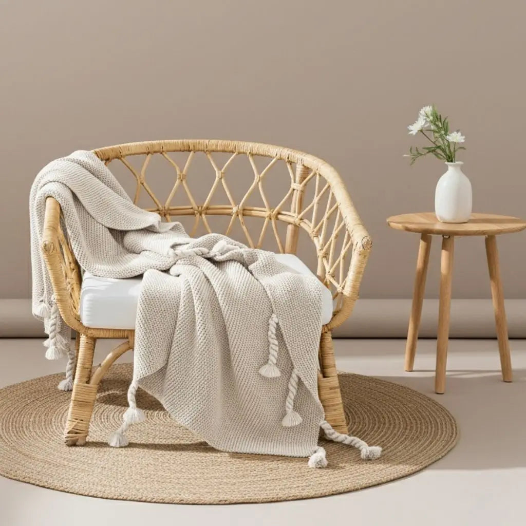Chloe Twist Tassel Cotton Knit Blanket
