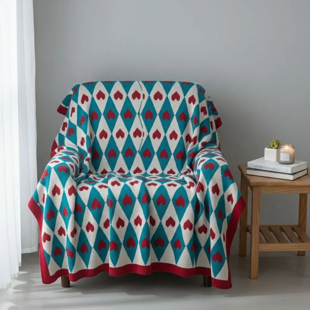 Clara Heart Geometric Knit Throw Blanket