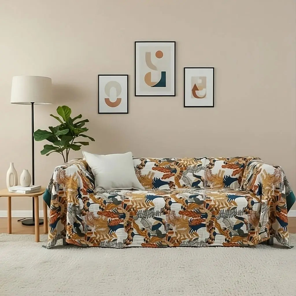 Mila Botanical Five-Layer Cotton Gauze Sofa Blanket