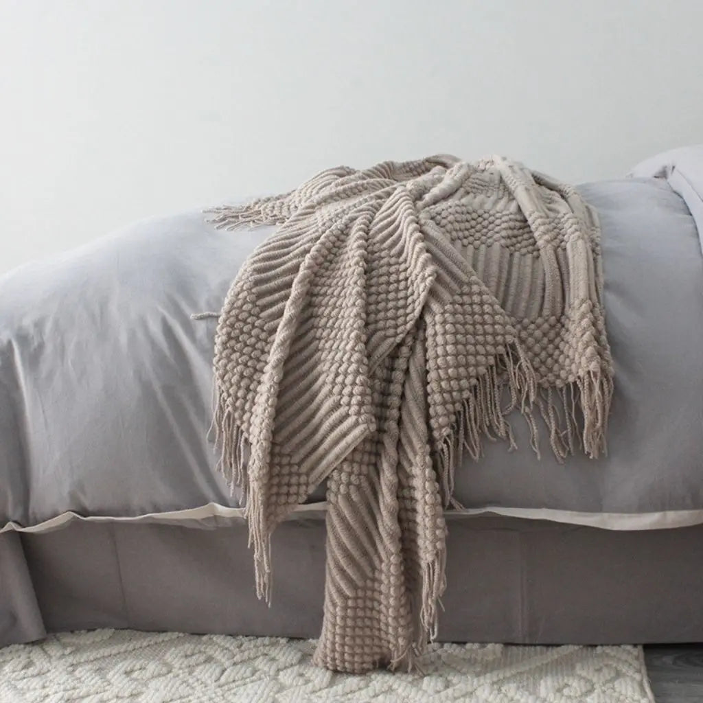 Lena Textured Fringe Throw Blanket