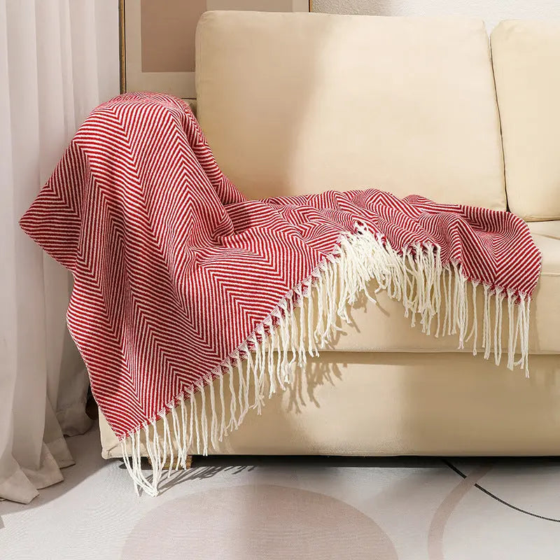 Herringbone Weave Soft Fringe Throw Blanket