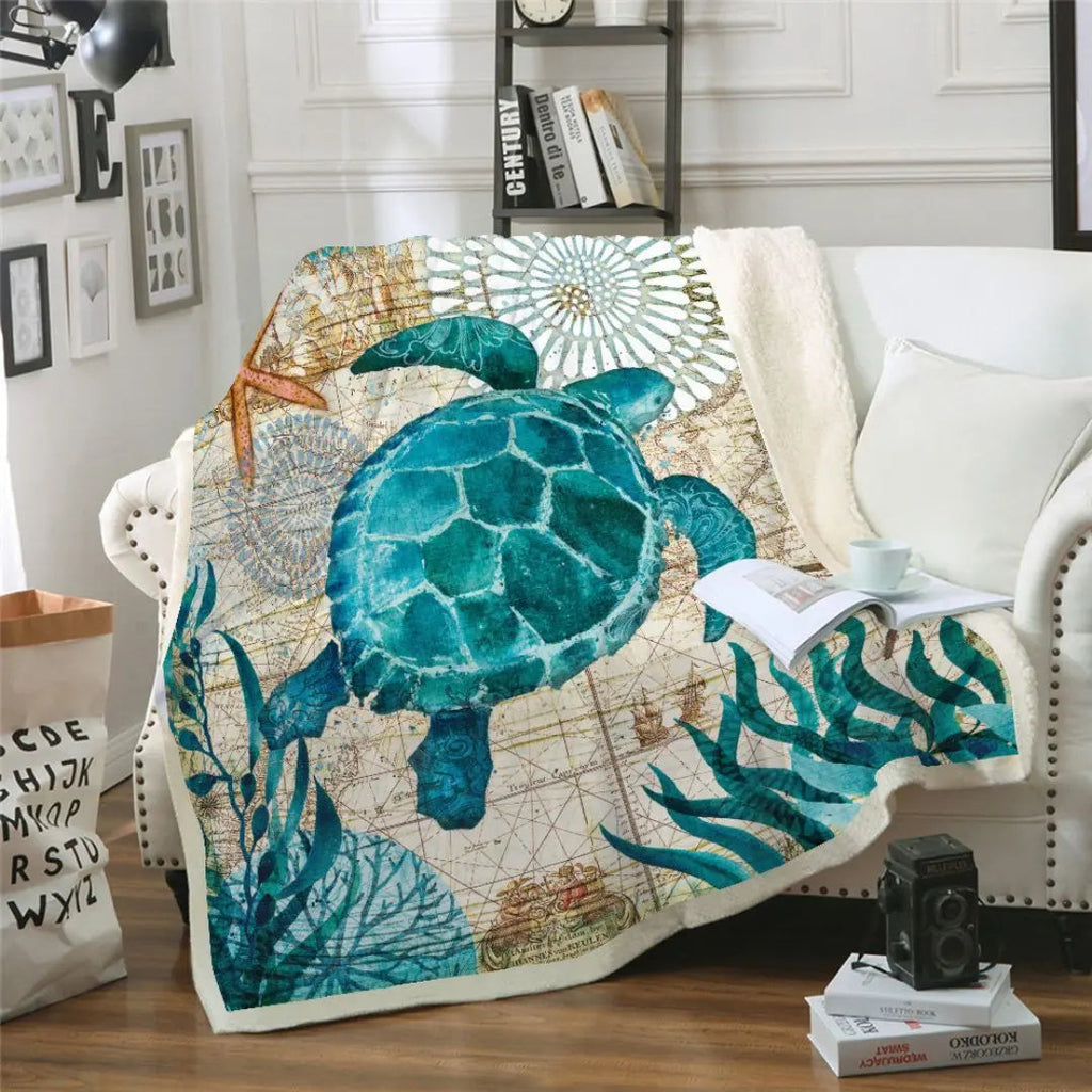 Luca Ocean Print Coral Fleece Blanket