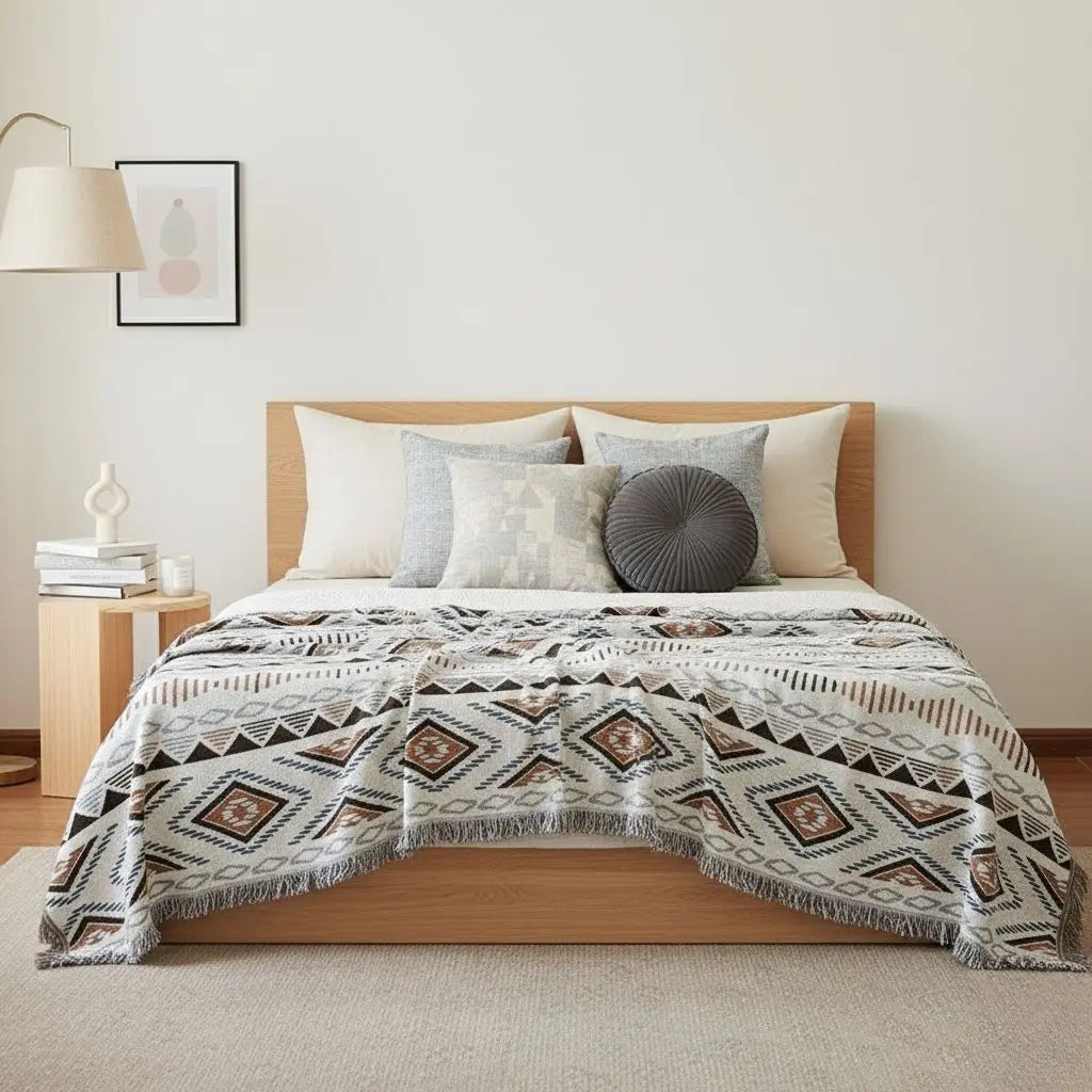 Arden Geometric Fringe Cotton Sofa Blanket