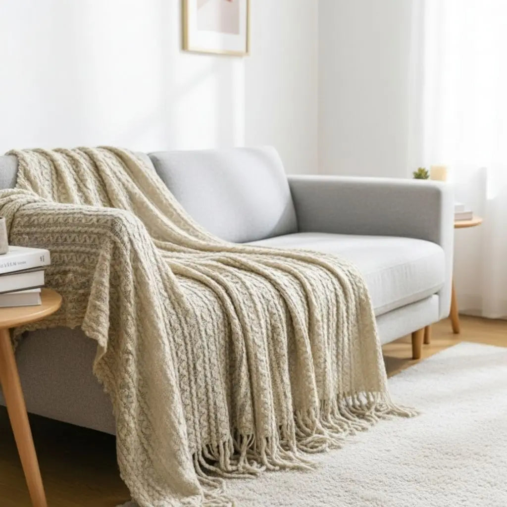 Jacquard Tassel Knit Sofa Throw Blanket