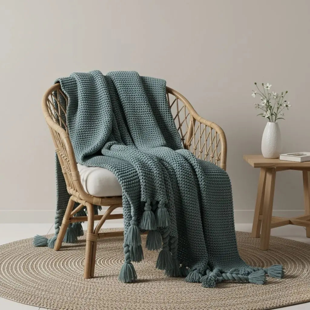 Chloe Twist Tassel Cotton Knit Blanket