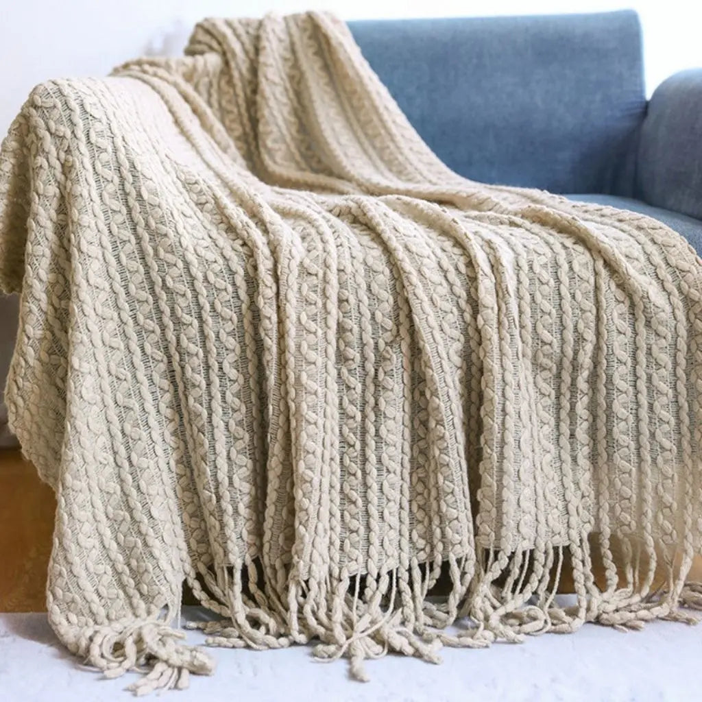Jacquard Tassel Knit Sofa Throw Blanket