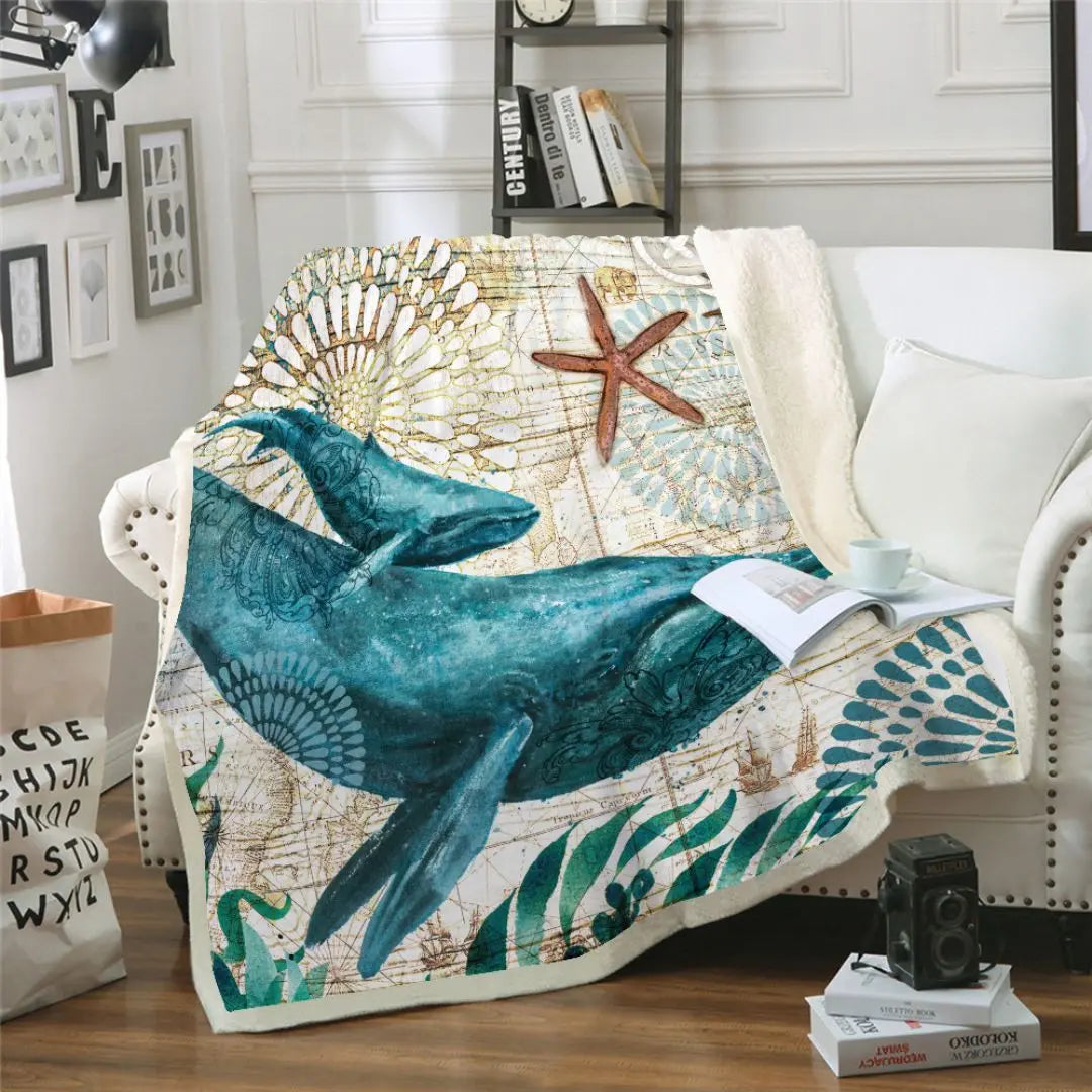 Luca Ocean Print Coral Fleece Blanket