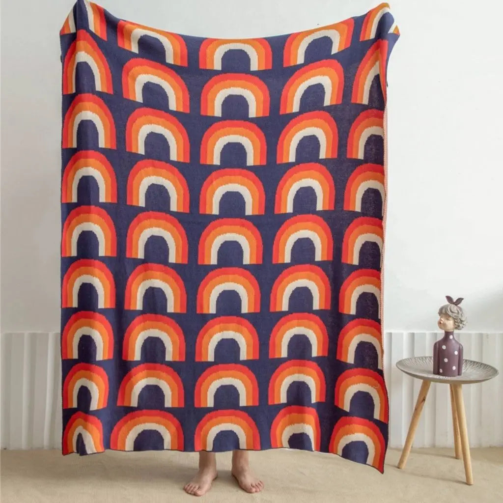 Opheel Rainbow Cotton Knit Blanket