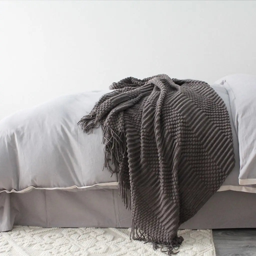 Lena Textured Fringe Throw Blanket