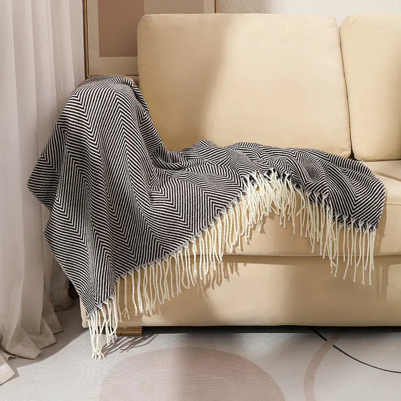 Herringbone Weave Soft Fringe Throw Blanket