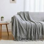 Jacquard Tassel Knit Sofa Throw Blanket
