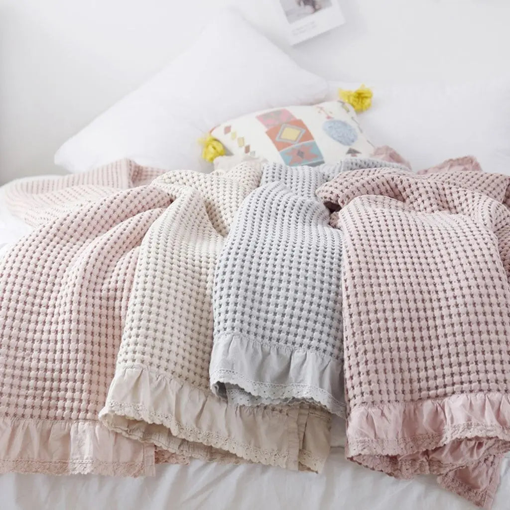 Mila Waffle Lace Soft Cotton Quilt Blanket