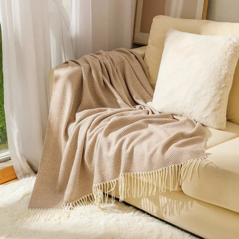 Herringbone Weave Soft Fringe Throw Blanket