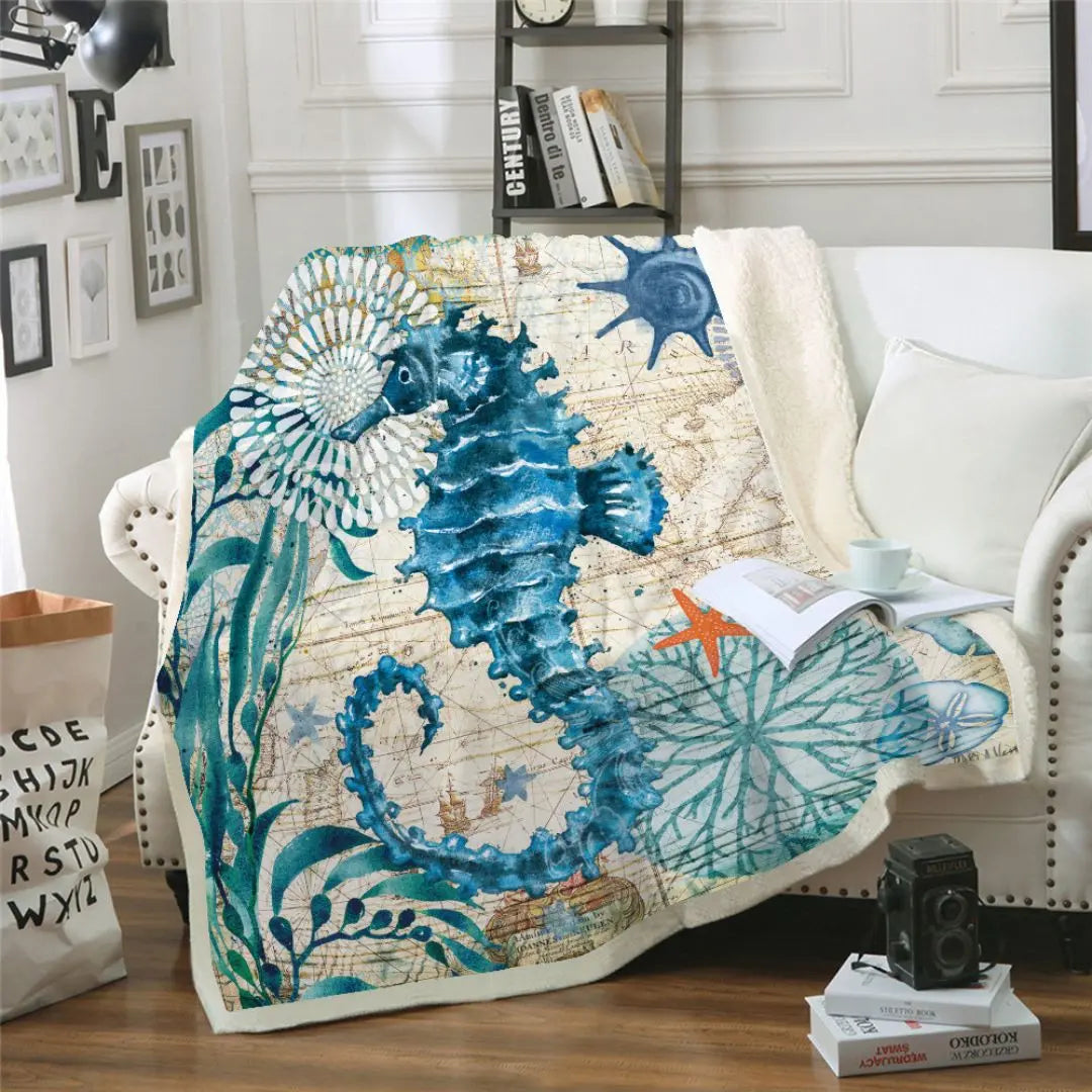 Luca Ocean Print Coral Fleece Blanket