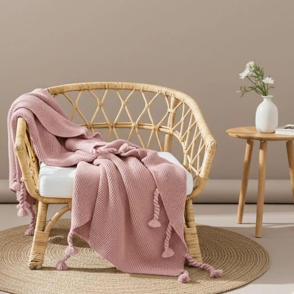 Chloe Twist Tassel Cotton Knit Blanket