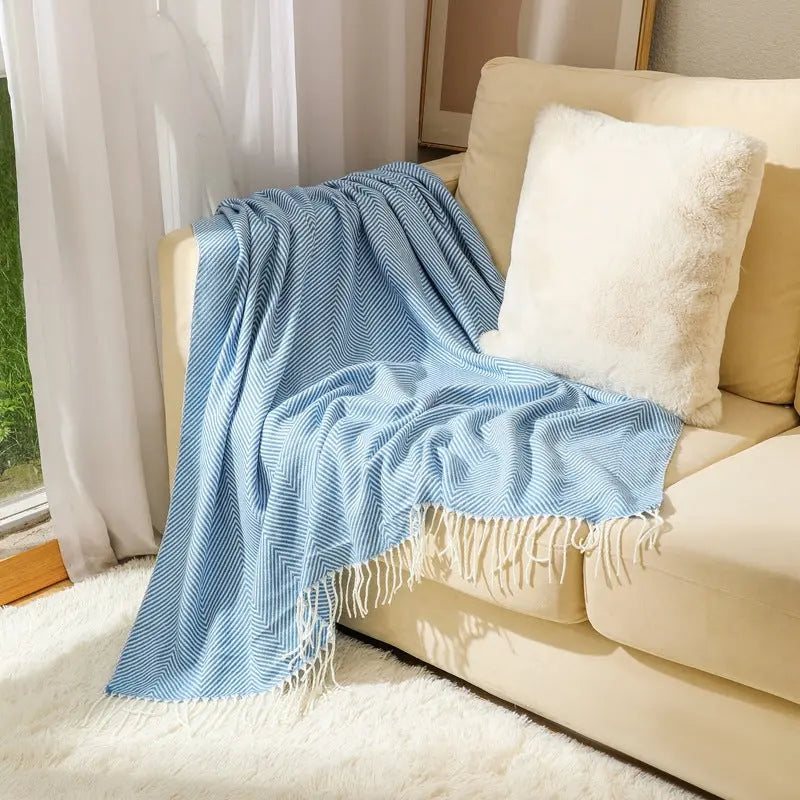 Herringbone Weave Soft Fringe Throw Blanket