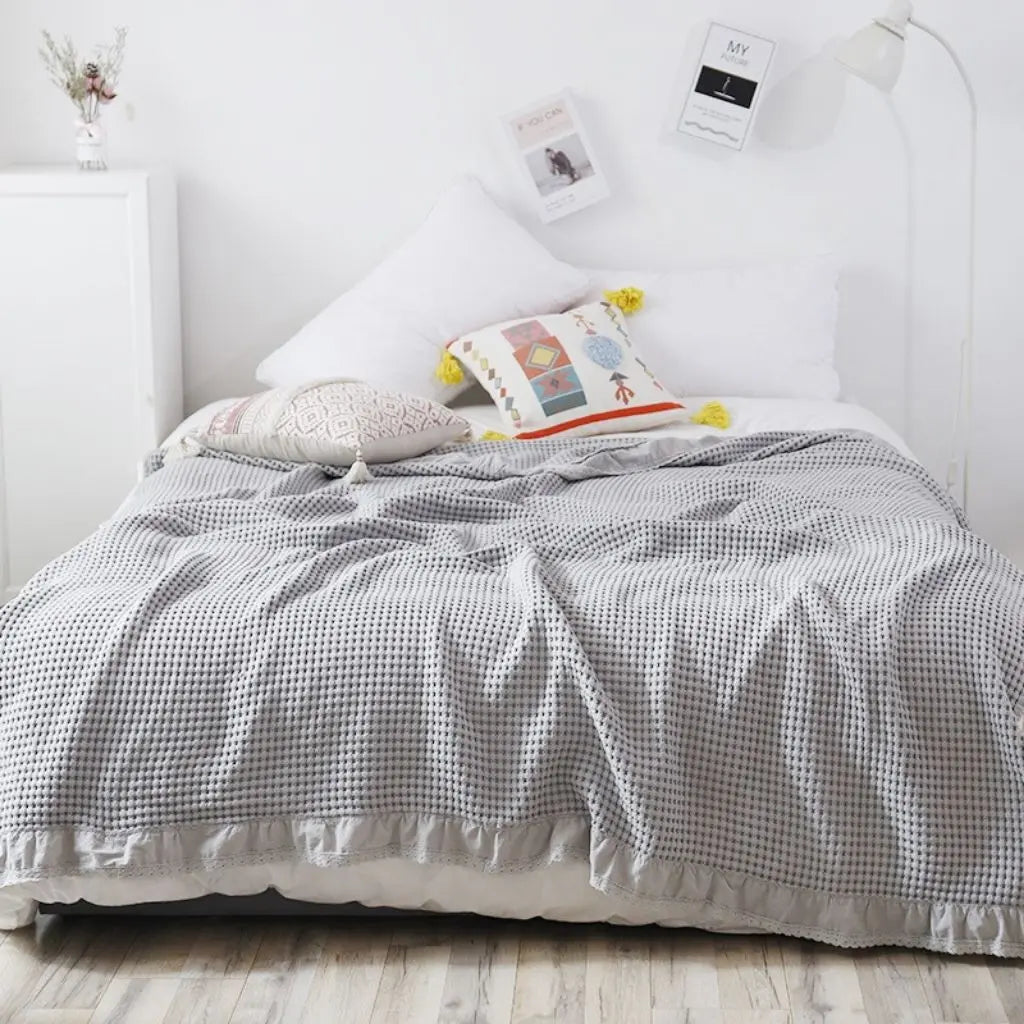Mila Waffle Lace Soft Cotton Quilt Blanket