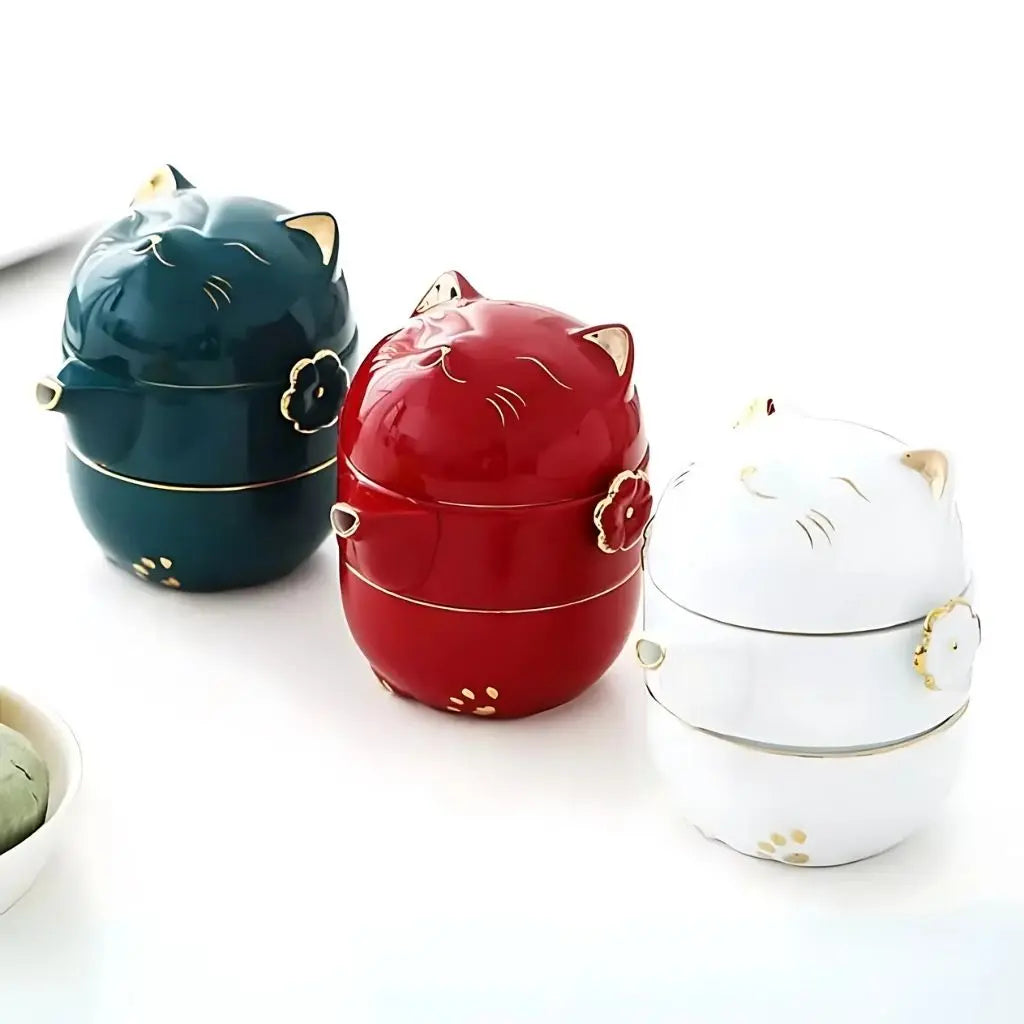 Fortune Cat Ceramic Travel Tea Set