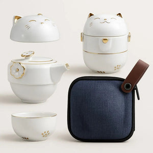 Fortune Cat Ceramic Travel Tea Set