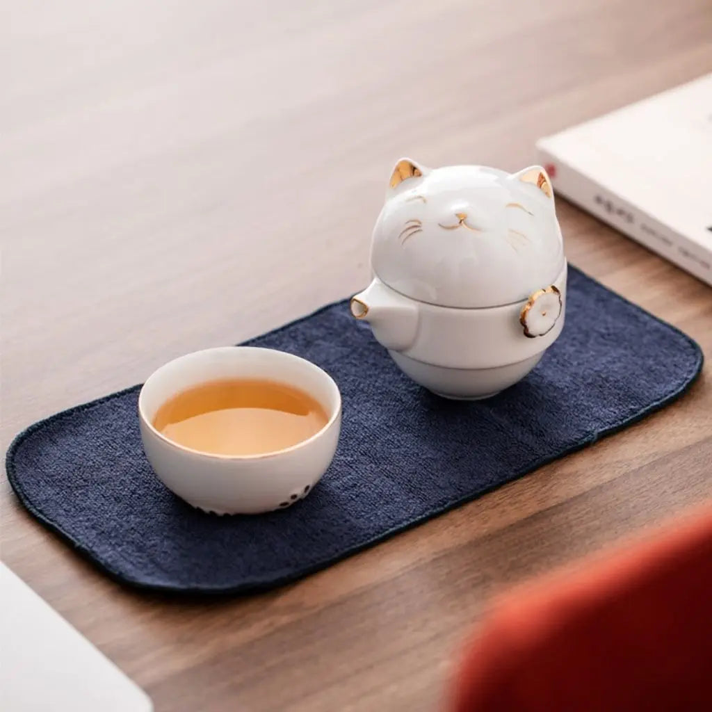 Fortune Cat Ceramic Travel Tea Set