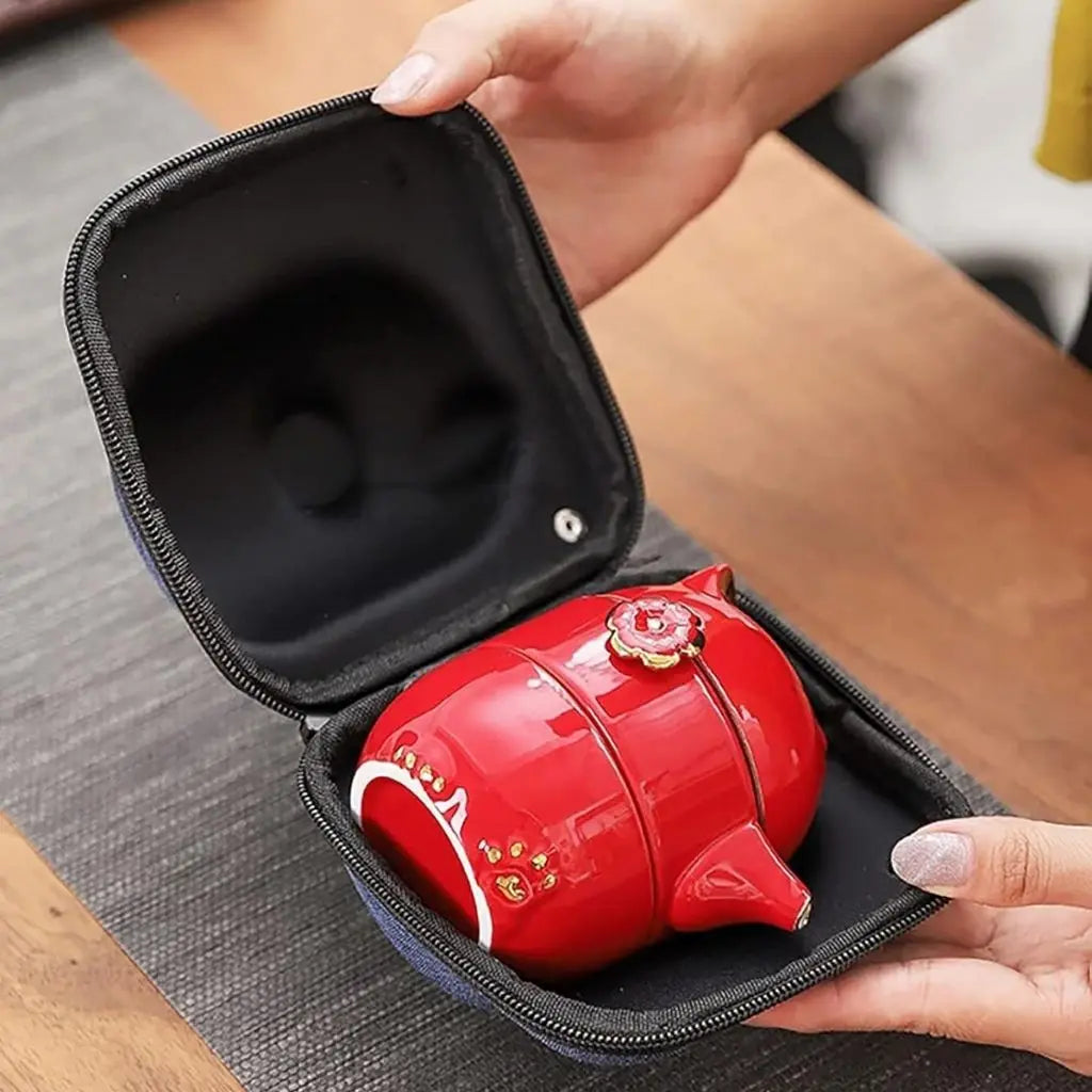 Fortune Cat Ceramic Travel Tea Set