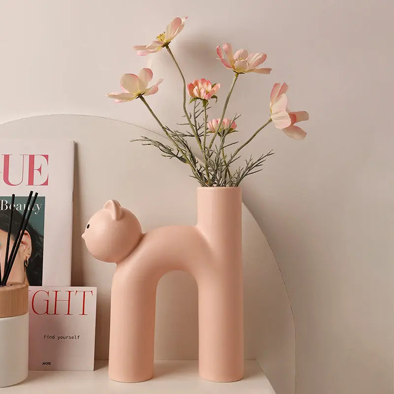 Clem Marble Cat Shaped Ceramic Flower Vase