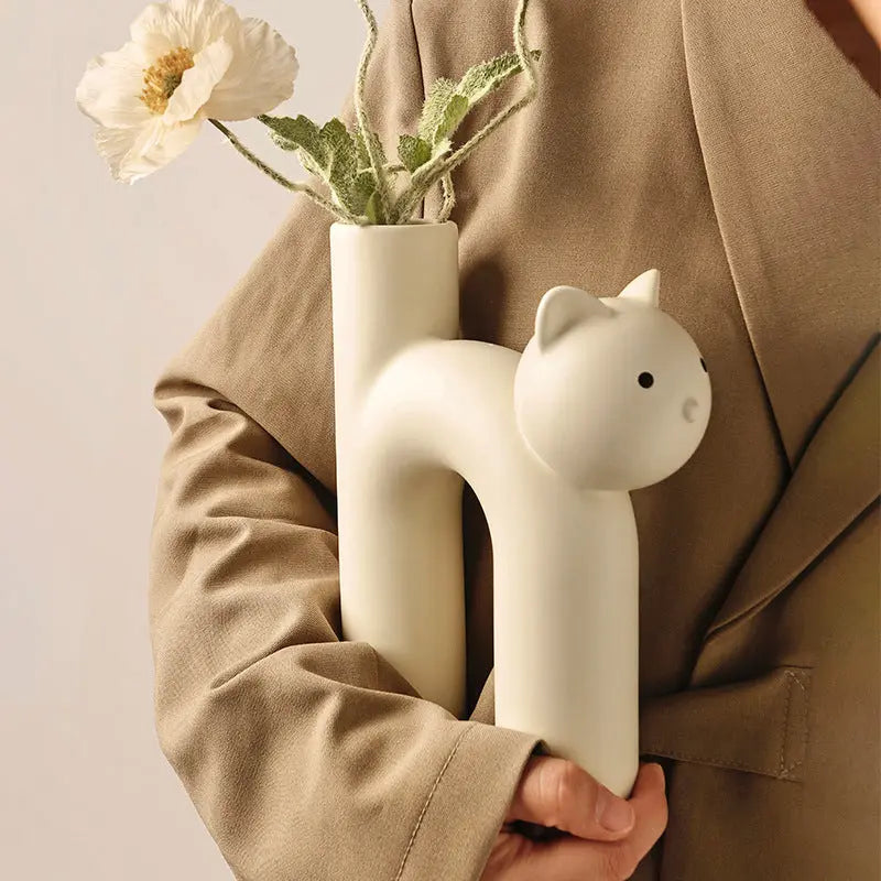 Clem Marble Cat Shaped Ceramic Flower Vase