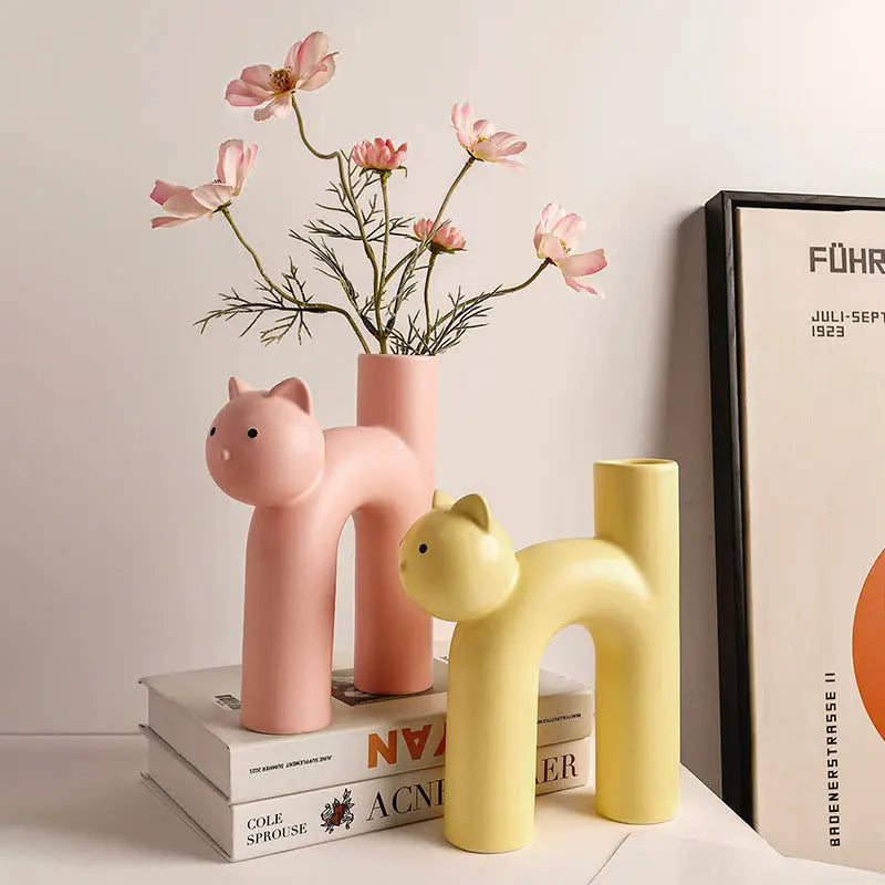 Clem Marble Cat Shaped Ceramic Flower Vase