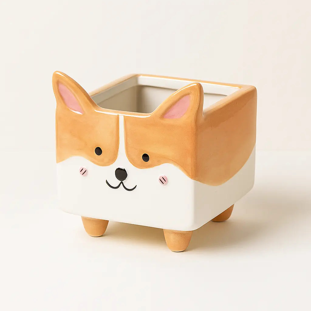 Corgi & Lamb Cartoon Ceramic Plant Pot