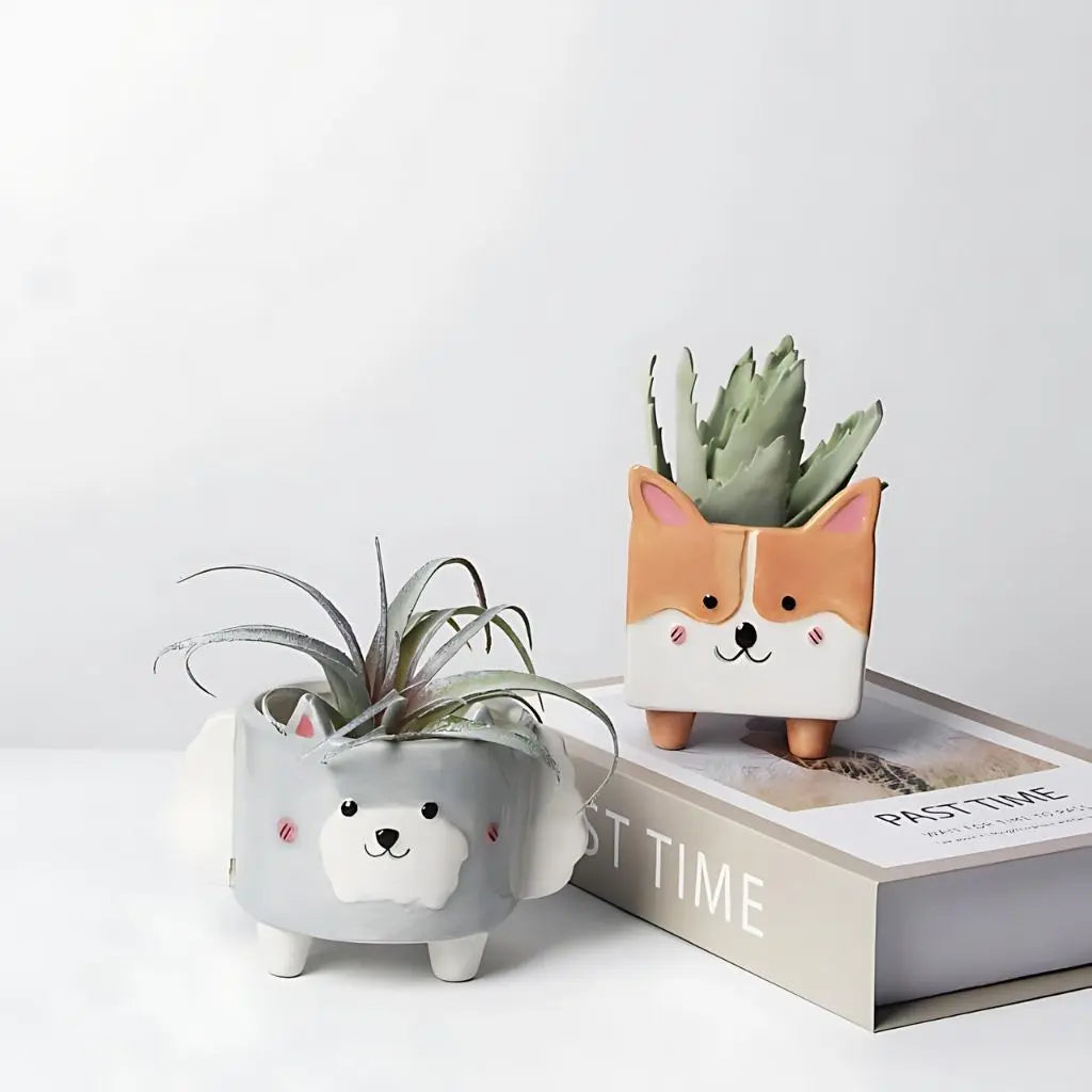 Corgi & Lamb Cartoon Ceramic Plant Pot