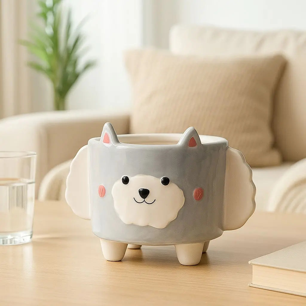 Corgi & Lamb Cartoon Ceramic Plant Pot