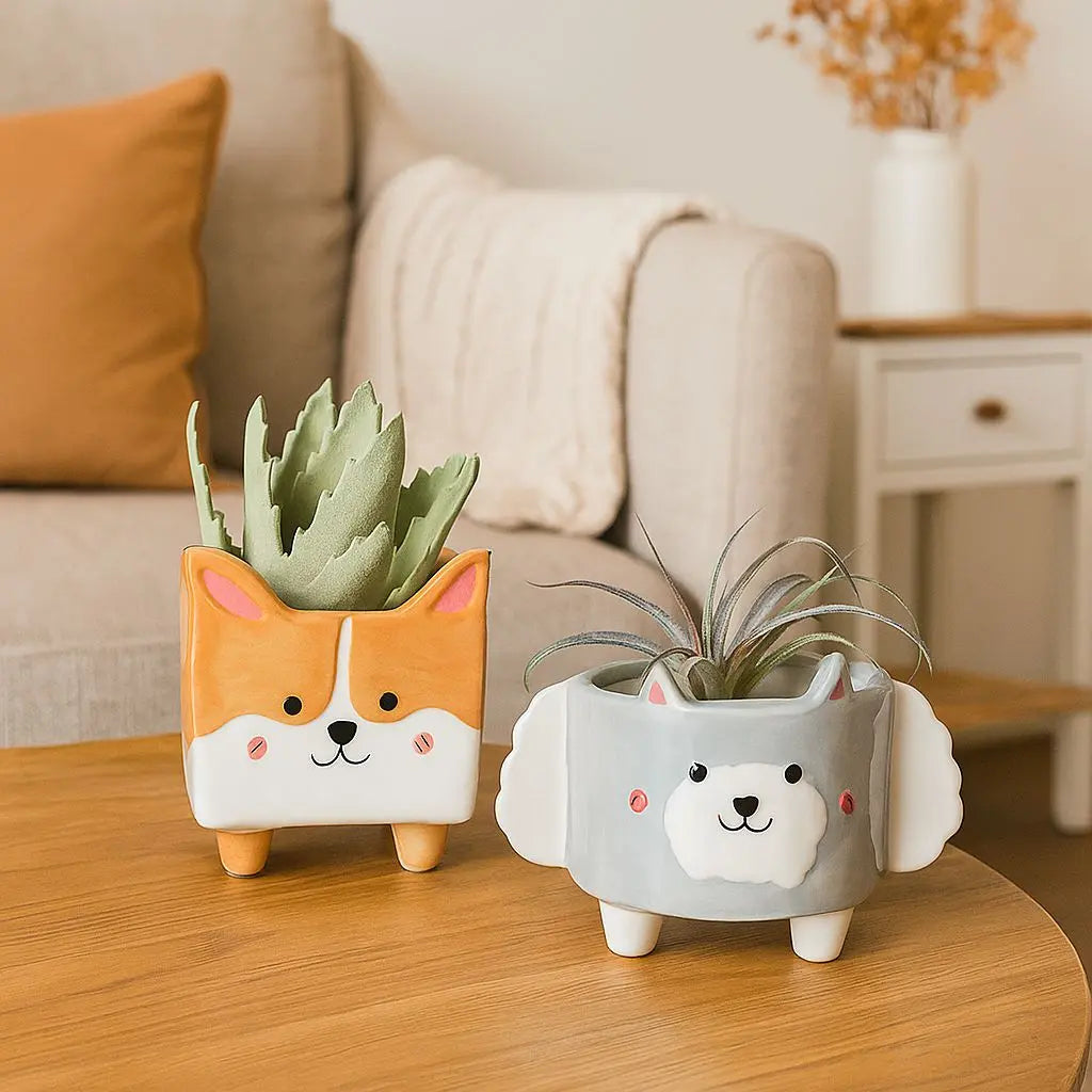 Corgi & Lamb Cartoon Ceramic Plant Pot
