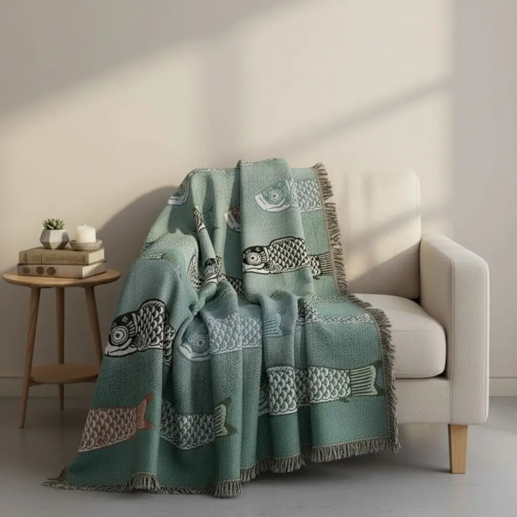 Koi Stream Woven Cotton Throw Blanket