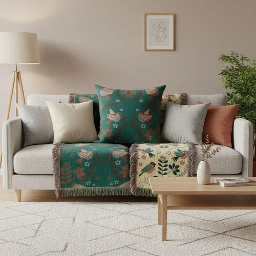 Caleb Bird Pattern Cotton Sofa Blanket Cover