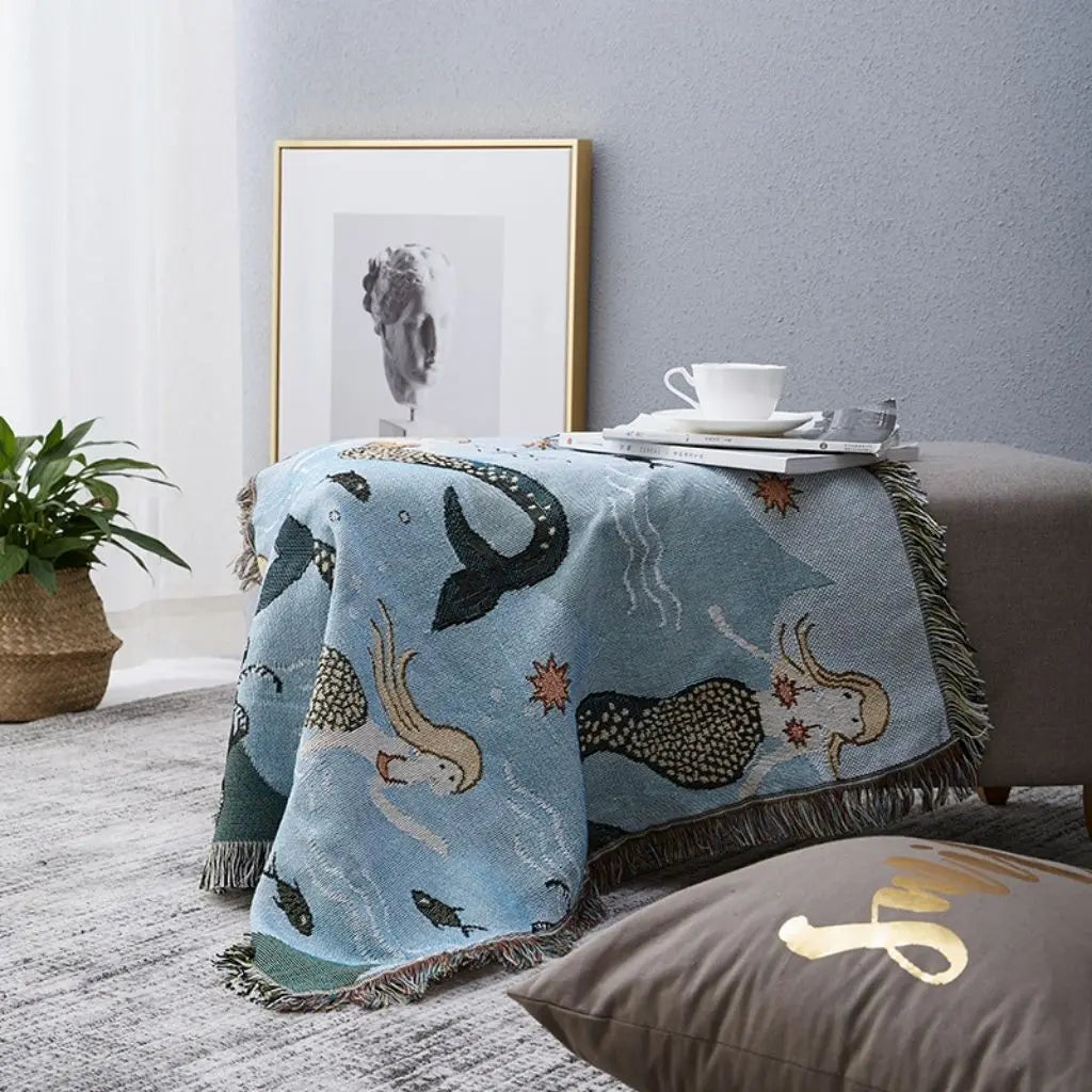 Marina Mermaid Blended Woven Cotton Sofa Throw