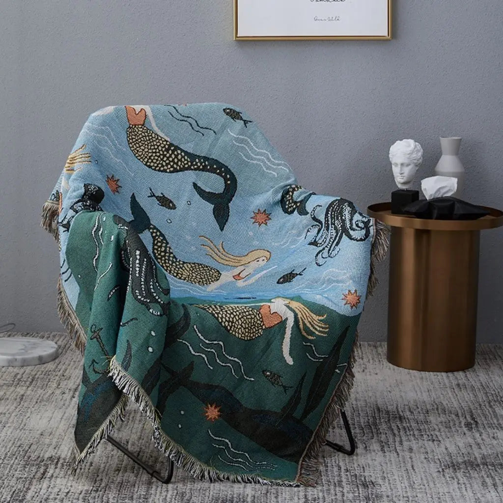 Marina Mermaid Blended Woven Cotton Sofa Throw