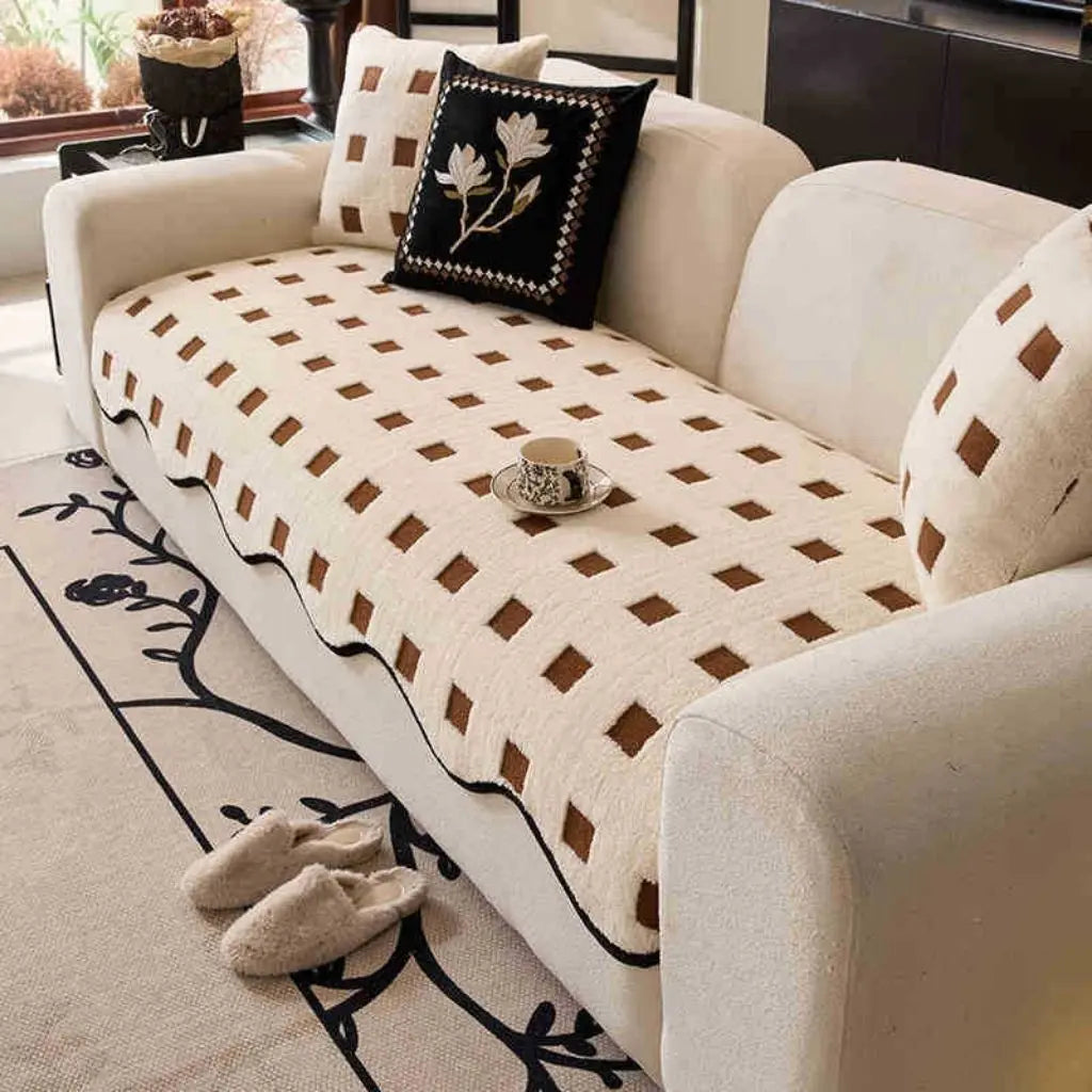 Monroe Checkered Non-Slip Soft Plush Sofa Covers