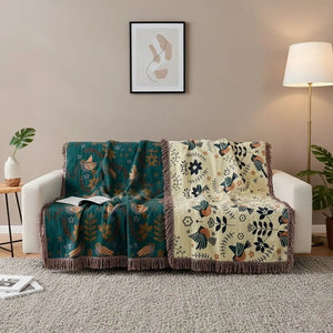 Caleb Bird Pattern Cotton Sofa Blanket Cover