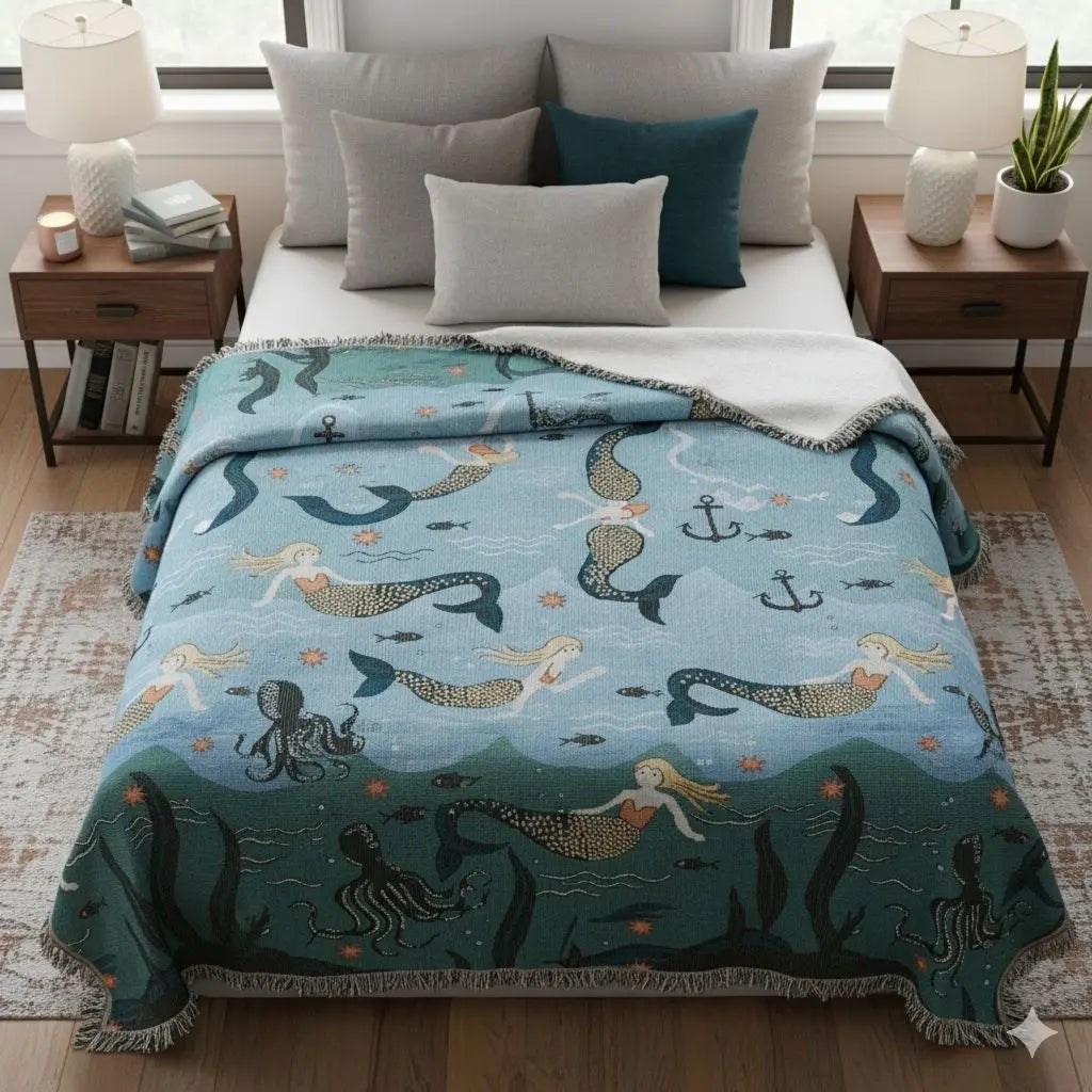 Marina Mermaid Blended Woven Cotton Sofa Throw