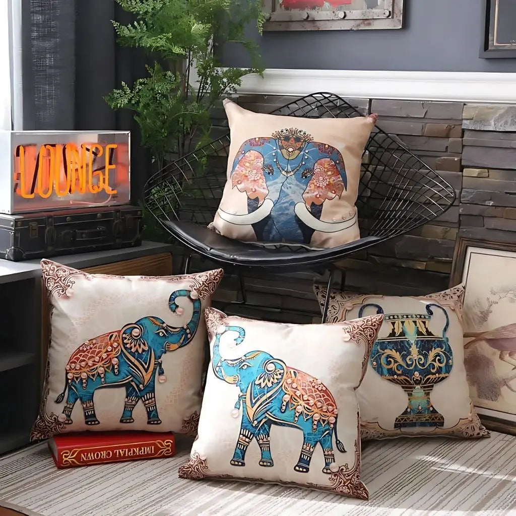 Avery Elephant Linen Pillow Covers