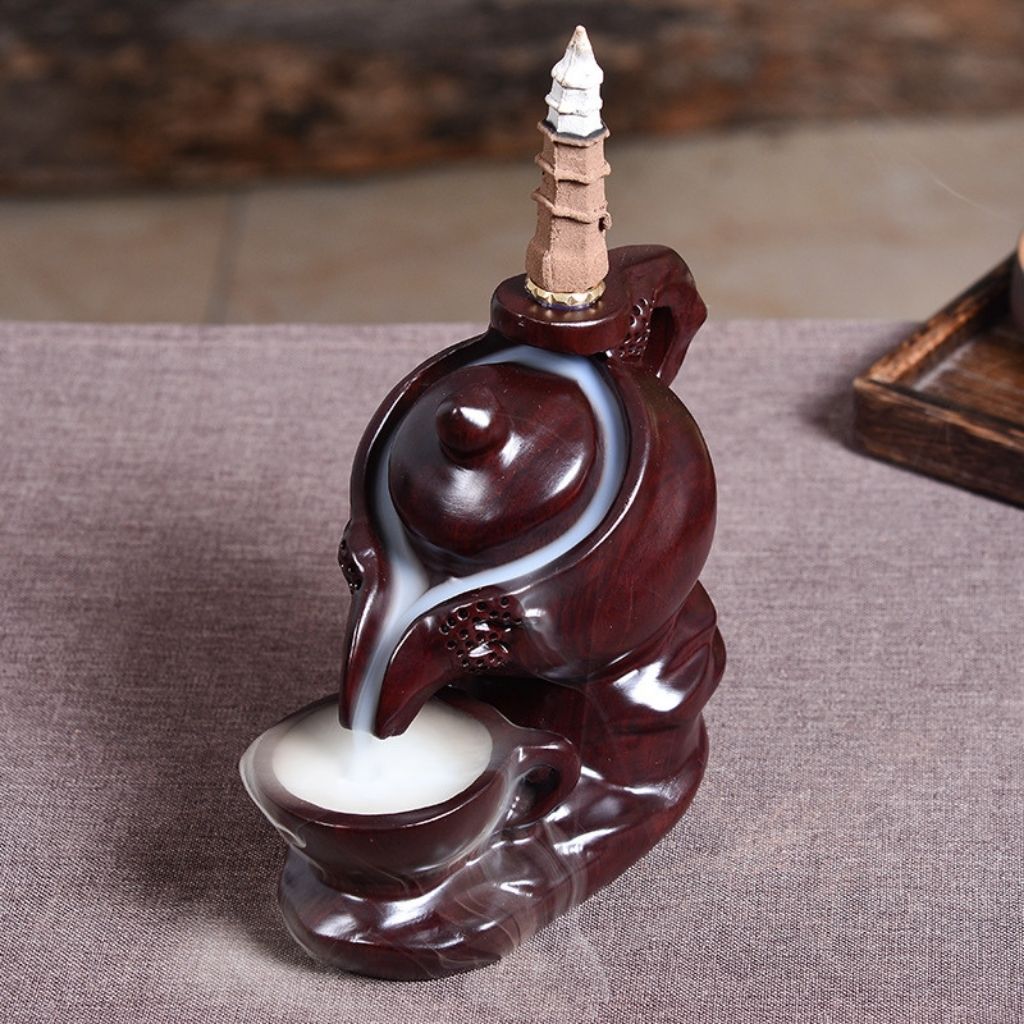 Kai Ebony Carved Incense Burner Teapot Decor