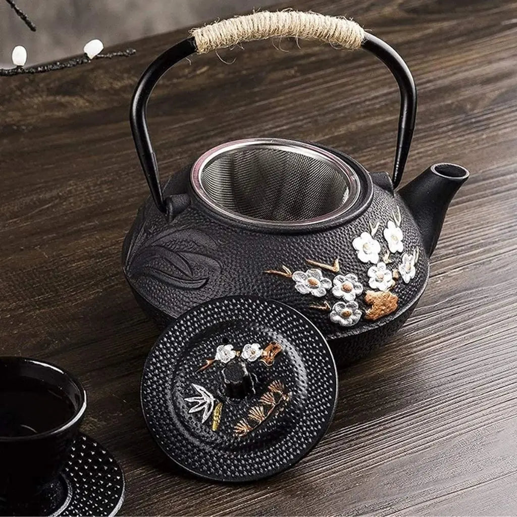 Kyoto Japanese Cast Iron Floral Teapot