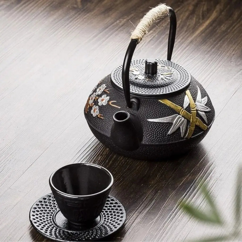 Kyoto Japanese Cast Iron Floral Teapot