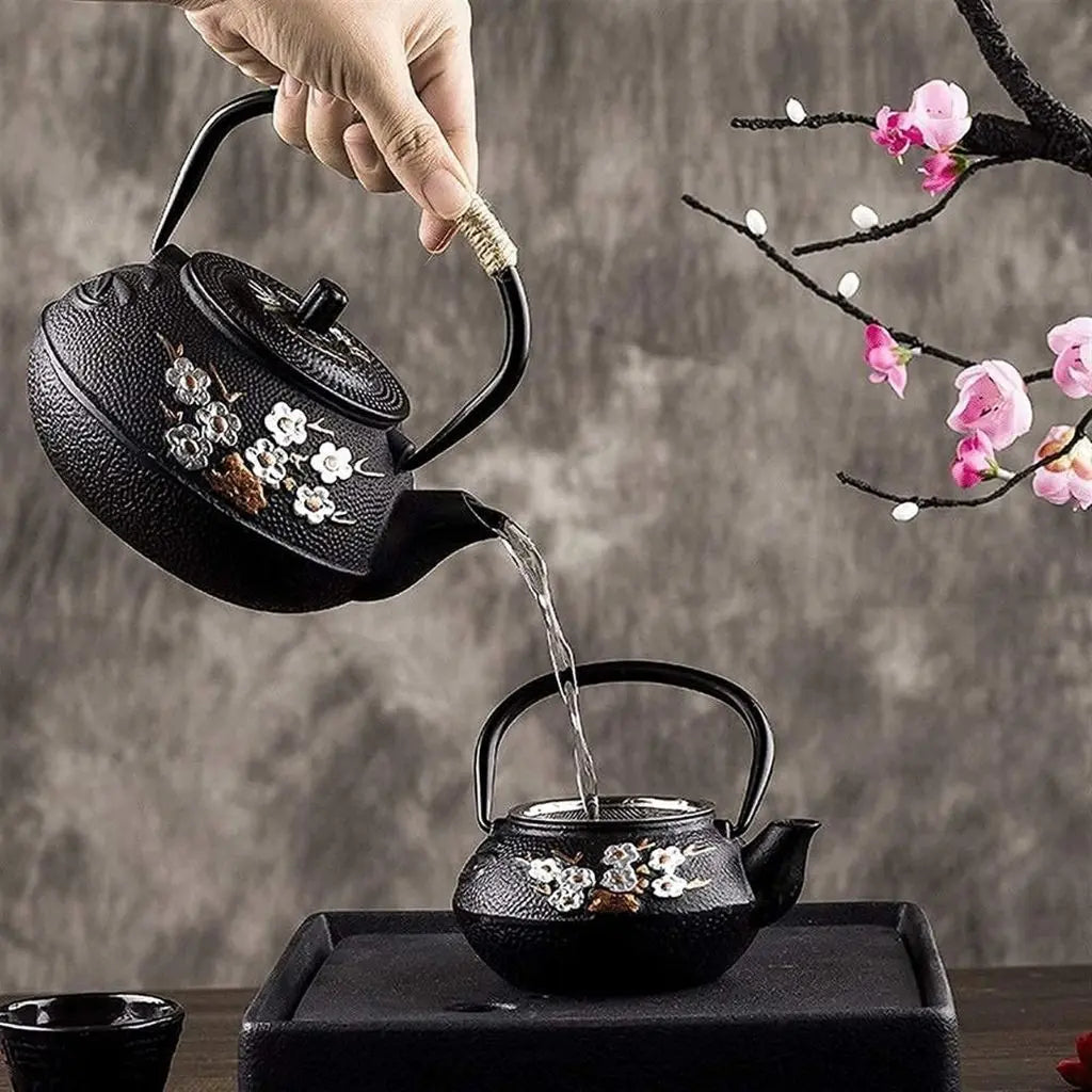 Kyoto Japanese Cast Iron Floral Teapot